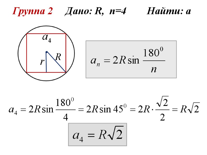 Группа 2     Дано: R,  n=4    